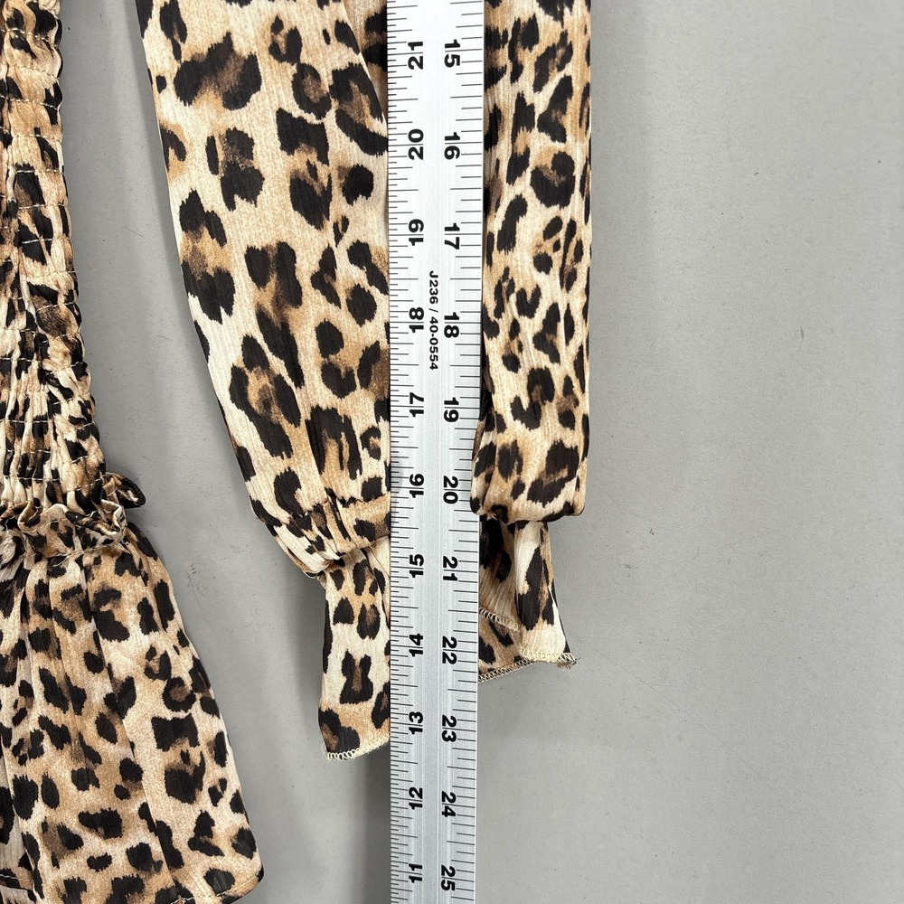 TCEC Dress Small Brown Leopard Long Sleeve Smocked Tiered Ruffle Fit Mini - Picture 6 of 11